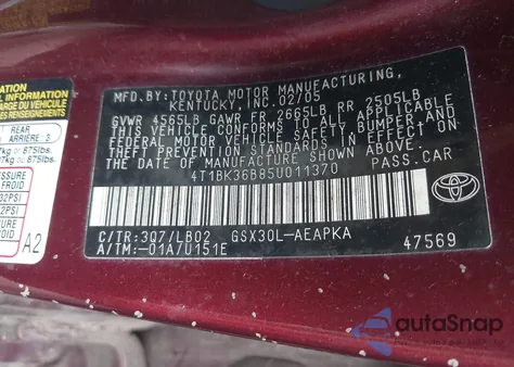 2005 Toyota Avalon Limited from USA, damaged, VIN 4T1BK36B85U011370